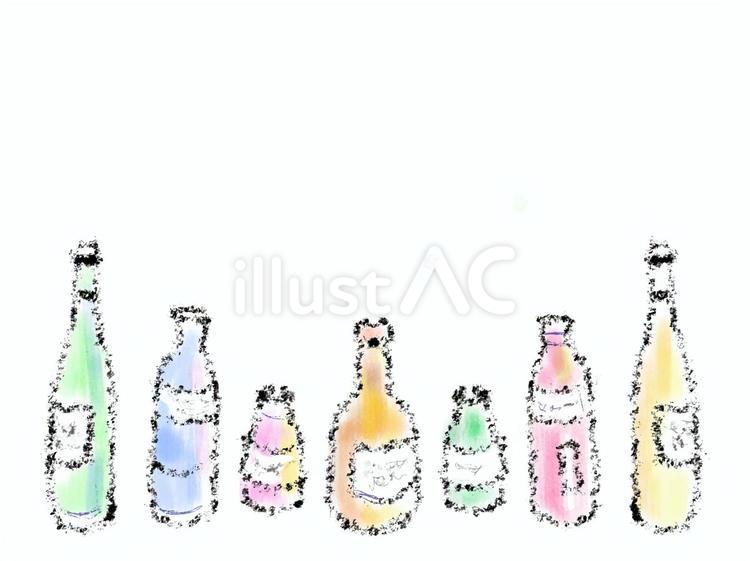色んな種類の色の瓶　手描き風イラスト 酒瓶,バー,barのイラスト素材