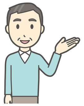 右に手をかざして案内している中年の男性 案内,おじさん,男性,中年,お父さん,パパ,シニア,ミドルエイジ,人,おじいさんのイラスト素材