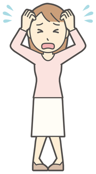  ロングヘア女性-347-全身 慌てる,女性,女の子,人物,かわいい,失敗,トラブル,心配,焦る,怖いのイラスト素材