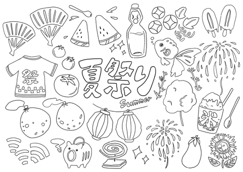 夏祭り塗り絵 祭り,夏,塗り絵,色塗り,線画のイラスト素材