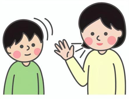 話をする女性とうなずく男の子 男の子,うなずく,首肯,女性,母親,お母さん,親子,教師,考える,思いつくのイラスト素材