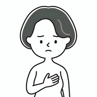 胸の異変 上半身 胸-裸_顔白-影GBW 女性,乳がん検診,乳がん検査,乳がん,おっぱい,癌,しこり,悪性,良性,ピンクリボンのイラスト素材