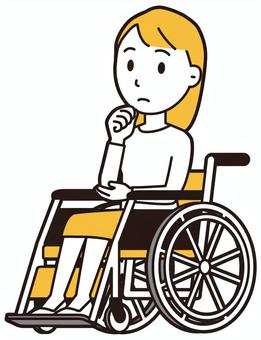  ロングヘア女性(黄)-302-全身 車いす,女性,女の子,人物,かわいい,障害者,車椅子,座る,真剣,学ぶのイラスト素材