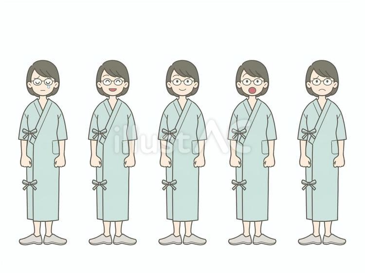 患者　女性　立ち絵　浴衣タイプ 患者,メガネ,眼鏡のイラスト素材