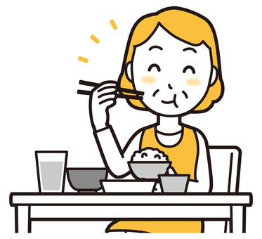  エプロンおばちゃん(黄)-160-バスト おいしい,おばちゃん,エプロン,お母さん,ママ,中年,おばさん,主婦,人物,かわいいのイラスト素材