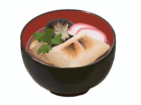 お雑煮263-1 お雑煮,雑煮,餅,お餅,正月,食べ物,関東風,醤油,かまぼこ,椎茸のイラスト素材