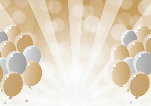 ゴージャスな風船とゴールドの背景素材 集中線,光,玉ボケ,風船,ゴージャス,背景のイラスト素材
