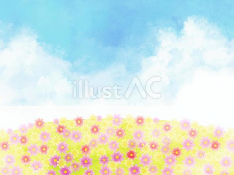 花畑の背景 空,雲,晴れのイラスト素材
