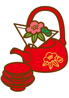 お屠蘇-4c お屠蘇,正月,酒,急須,杯,梅,竹,松,飲み物,かわいいのイラスト素材