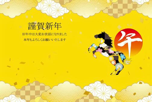 正月和風和柄年賀状 馬,午年,動物,年賀状,和柄,和風,正月,可愛い,美しい,ベクターのイラスト素材