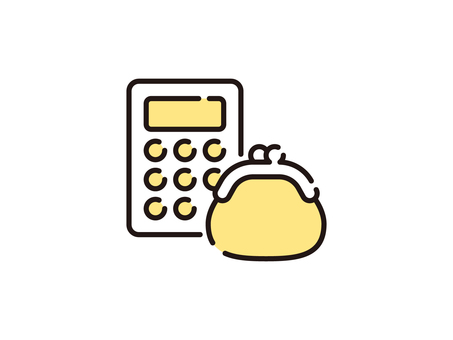 お財布と電卓のシンプルイラスト お金,電卓,財布,家計,マネー,がまぐち,現金,ファイナンス,会計,シンプルのイラスト素材