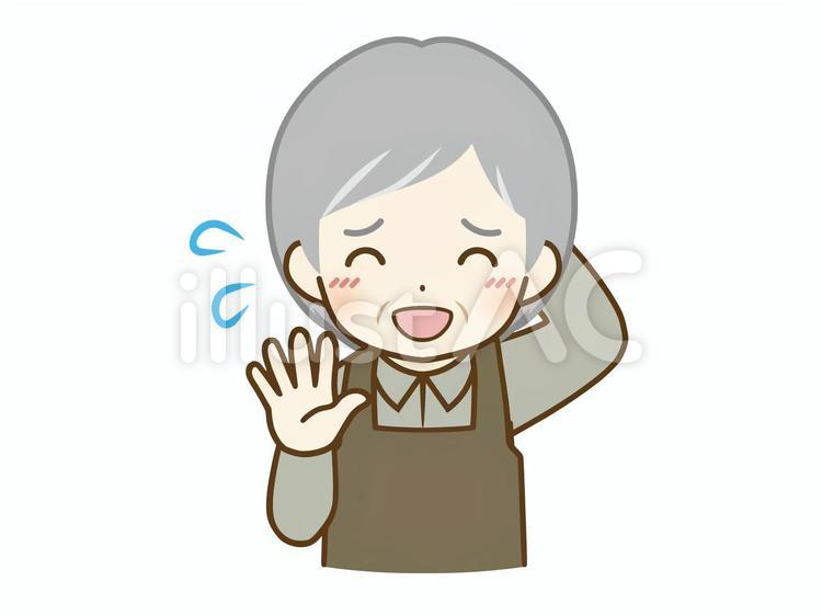 照れるエプロンの高齢男性 デフォルメ,キャラクター,表情のイラスト素材