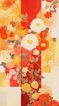 Illustration, watercolor, orange, kimono pattern, 