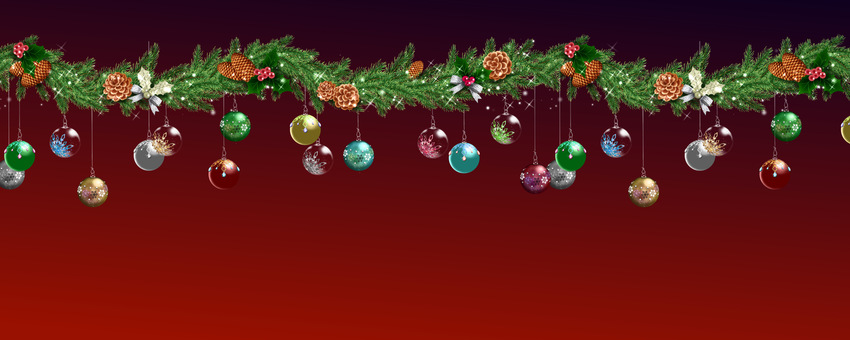 モミの枝とオーナメントの横長背景　赤 クリスマス,モミ,オーナメント,飾り,デコレーション,背景,テンプレート,テクスチャ,壁紙,横長のイラスト素材