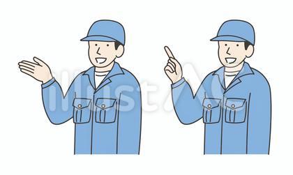 説明する帽子の男性作業員