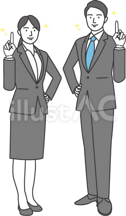 スーツの男女が人差し指を立ているイラスト 女性,男女,ビジネスのイラスト素材