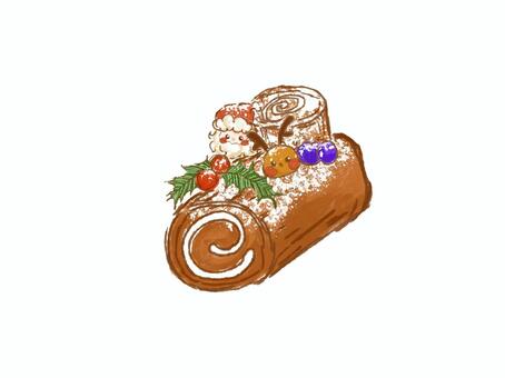 クリスマスブッシュドノエル クリスマス,ブッシュドノエル,ケーキ,サンタクロース,トナカイ,単体イラスト,子供向け,シンプル,ブルーベリー,粉砂糖のイラスト素材