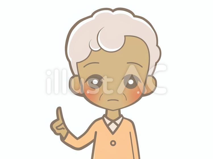 指さす高齢者-無表情210506 おじいさん,無表情,説明のイラスト素材
