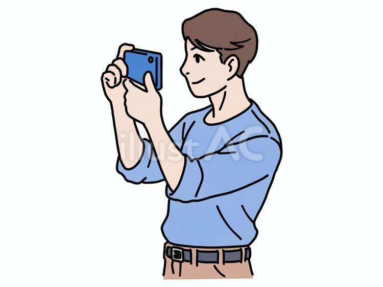 スマホで写真を撮る男性 スマホ,男性,スマートフォンのイラスト素材