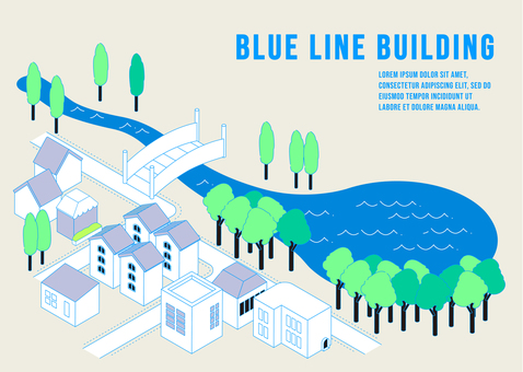 青い線の街3 都市,都市開発,都市計画,都会,俯瞰,景観,景色,ビル,ビル群,道路のイラスト素材