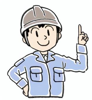 左手で指差しする作業員 013 作業員,電気工事士,人物,男性,スタッフ,工事,現場,電気,作業服,建設業のイラスト素材