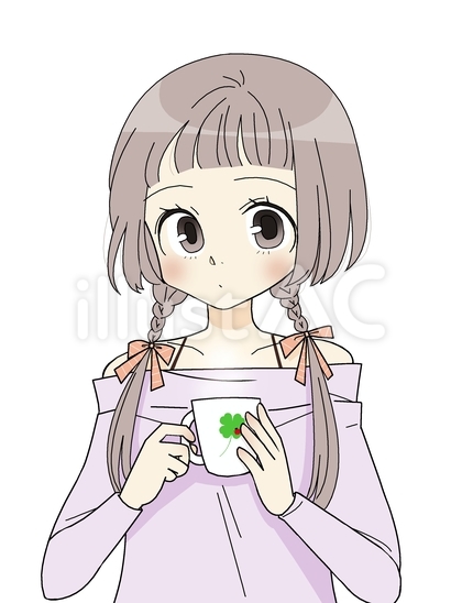 カップを持つ三つ編みの女性