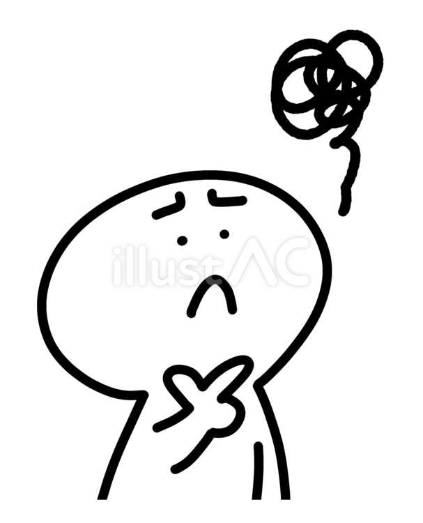 モヤモヤと悩みごとをする人 棒人間,かわいい,手描きのイラスト素材