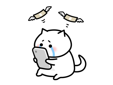 お金を使いすぎて泣く可愛いねこイラスト 泣く,涙,お金,出費,散財,浪費,落ち込む,金欠,ねこ,赤字のイラスト素材