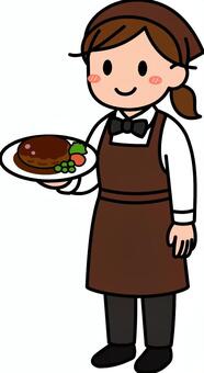 茶色のスタッフの料理配膳です。 レストラン,スタッフ,シンプル,従業員,飲食店,接客,サービス,店員,接客業,カフェのイラスト素材