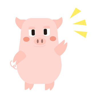 やぁ_気づくひらめく豚さん 動物,生き物,豚,ブタ,ポーク,気づく,ひらめく,感情,アイコン,かわいいのイラスト素材