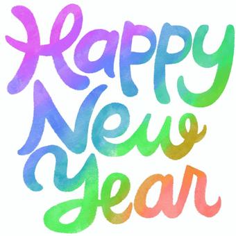 Happy New Yearの文字 happynewyear,文字,年賀状,手書き,手描き,カラフル,英語,英文字,新年,グラデーションのイラスト素材