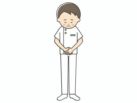 謝罪する男性看護師 謝罪する男性看護師 謝罪,謝る,ごめん,ごめんなさい,お詫び,申し訳ございません,お願い,トラブル,アクシデント,クレームのイラスト素材