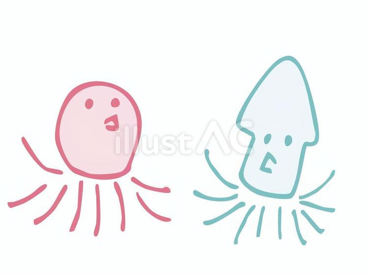 タコとイカのイラスト たこ,いか,海のイラスト素材