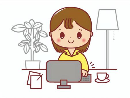 リモートワークの女性　上半身　イラスト リモートワーク,在宅,勤務,テレワーク,女性,人物,自宅,soho,自室,上半身のイラスト素材