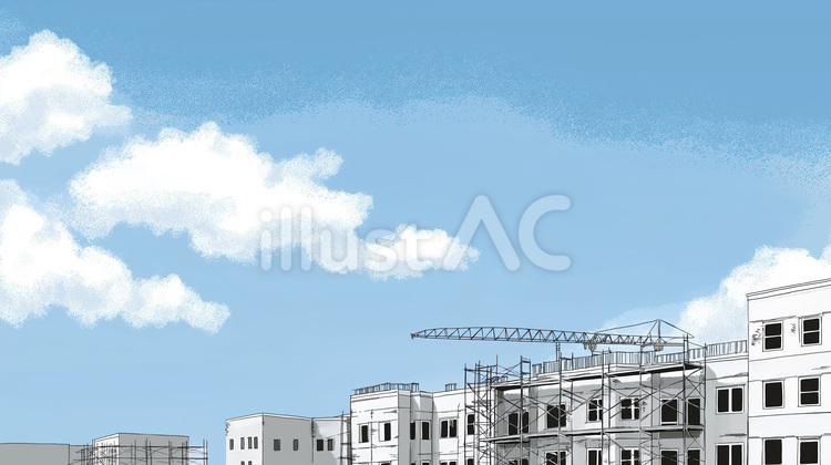 青空と工事中のビルと、足場 青空,工事,建築のイラスト素材