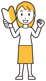  ロングヘア女性(黄)-272-全身 初心者,女性,女の子,人物,かわいい,マーク,初めて,初回,わかば,若葉のイラスト素材