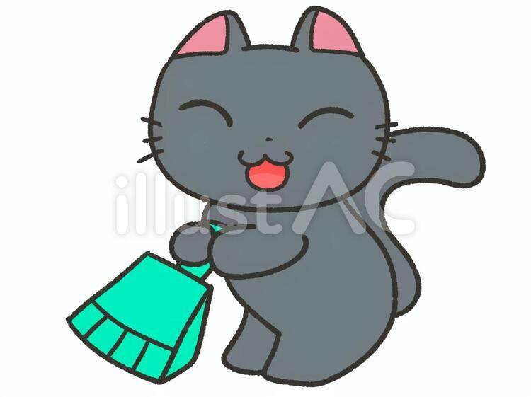 掃除するかわいい黒猫、ちりとり 猫,掃除,かわいいのイラスト素材