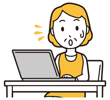  エプロンおばちゃん(黄)-055-バスト パソコン,慌てる,おばちゃん,エプロン,お母さん,ママ,中年,おばさん,主婦,人物のイラスト素材