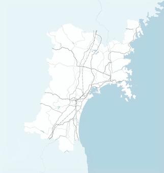 宮城県のシンプルなロードマップ 宮城,宮城県,東北,仙台,道,道路,鉄道,白,地図のイラスト素材