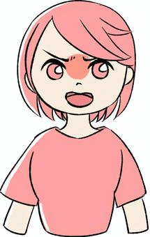 桃色の女の子が怒っているイラスト 表情,女の子,ピンク,手描き,怒のイラスト素材