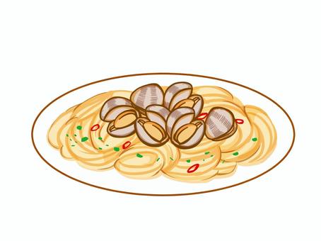 ボンゴレビアンコ 単品 ボンゴレビアンコ,食べ物,パスタ,麺類,あさり,単品,手描きのイラスト素材