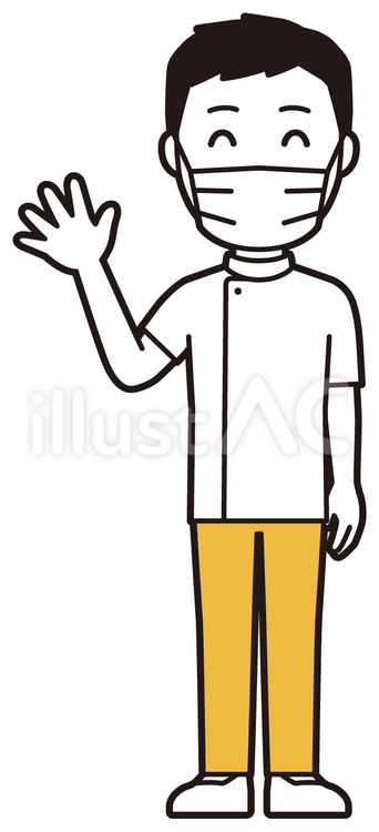  理学療法士男(黄)-115-全身 マスク,理学療法士,整体師のイラスト素材