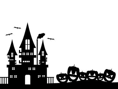 ハロウィン　城とかぼちゃのフレーム背景4 ハロウィン,秋,カボチャ,10月,フレーム,イベント,トリックオアトリート,見出し,タイトル,背景のイラスト素材