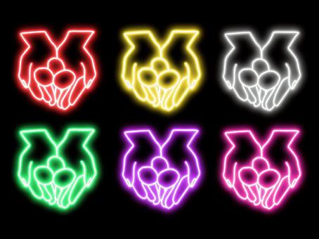 ネオンのの手の平に乗せた卵 卵,生卵,手の平,乗せる,手元,食べ物,手描き,ネオン,ライト,光のイラスト素材