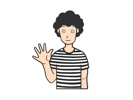 ボーダーシャツを着たアフロヘアーの男性 ボーダーシャツ,アフロヘアー,カジュアル,手描き,お洒落,大人,若い,男子,男性,男のイラスト素材