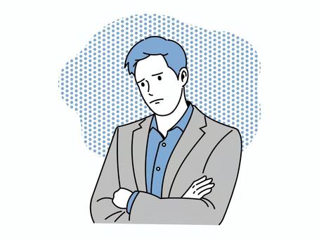 深刻な表情で考え事をしている男性会社員 男性会社員,ビジネスマン,男性,社員,人物,働く人,スーツ,深刻,悩む,考えるのイラスト素材