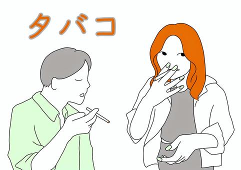 タバコを吸う男女 煙草,喫煙,男性,女性,副流煙,リスク,ニコチン,中毒,迷惑,分煙のイラスト素材