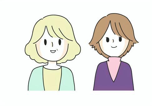 中年の女性 人物,女性,2人,中年,40代,50代,アラフォー,アラフィフ,ミドル,ボブヘアのイラスト素材