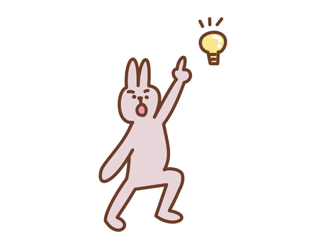 閃いたウサギのキャラクター ウサギ,うさぎ,閃き,気づき,発見,ひらめき,ひらめく,電気,電球,豆電球のイラスト素材