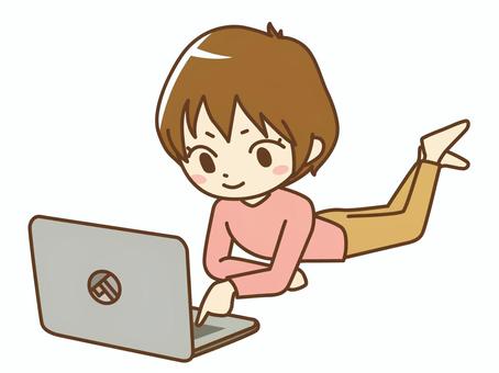 Girl using a laptop, , JPG, PNG and AI